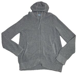 J. McLaughlin Gray Waffle Knit Zip Hoodie Sweater Womens Large‎ Cozy Coastal